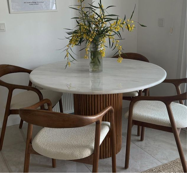 Table ronde en marbre et bois WOODY