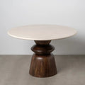 Table 120x120 marbre créma royal et bois