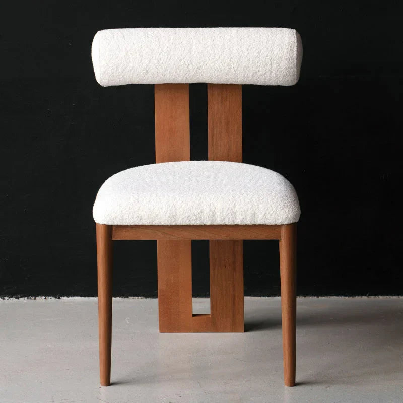 Chaise Design en Bois Massif et Tissu Bouclé