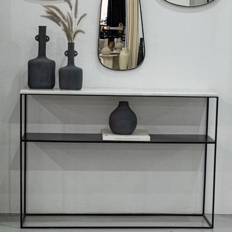 Console d’Entrée en Fer et Marbre Blanc