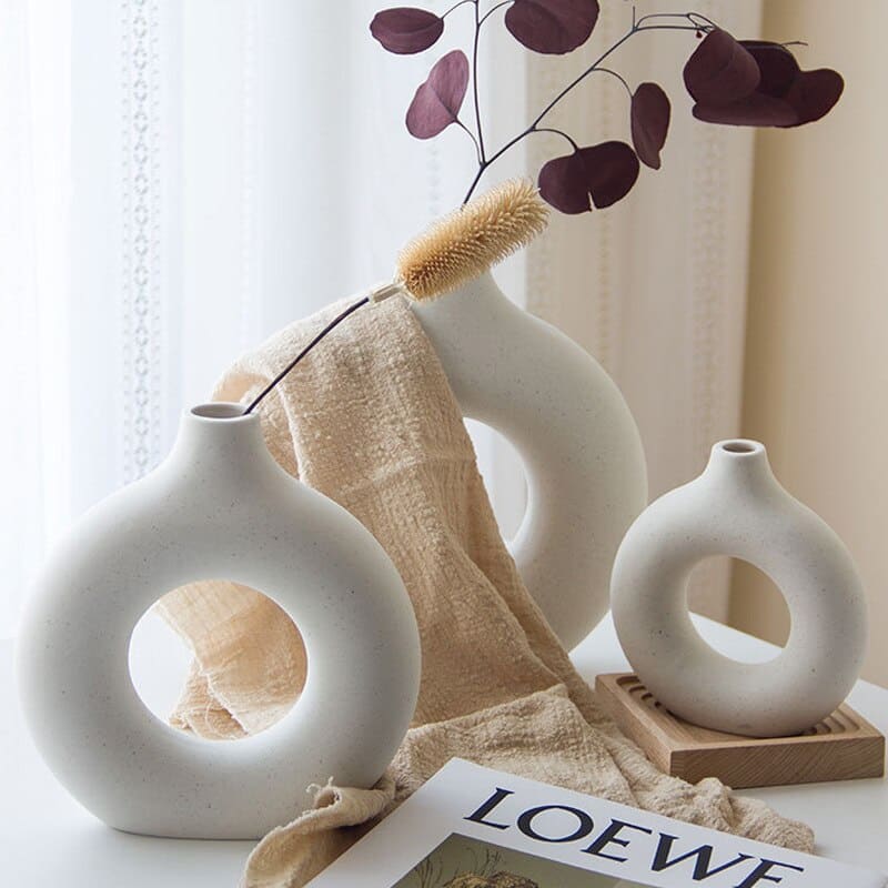 Vase circulaire en céramique blanc ~ LOUNA WHITE